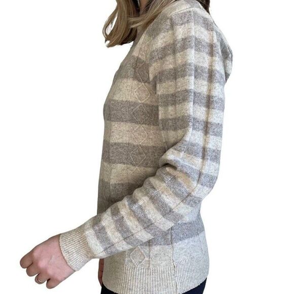 Vintage 80s Womens Brown Cream Striped 100% Lambswool Soft Crewneck Sweater Sz M - Picture 7 of 7